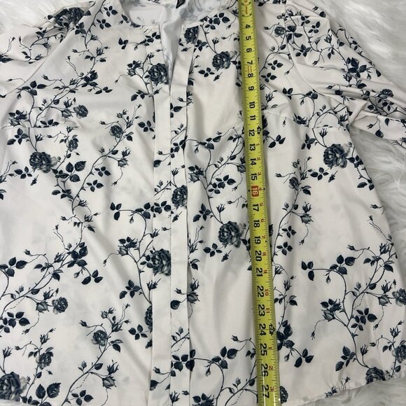 SHEIN White & Grey Floral Rose Womens Plus Size 3X V-Neck Long Sleeve Office - Picture 4 of 12